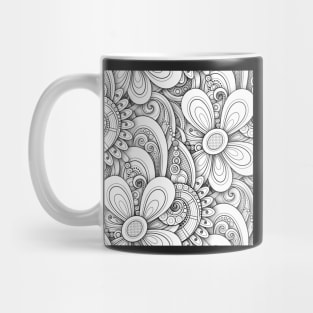 Monochrome Seamless Pattern with Floral Motifs Mug